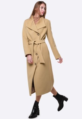 Пальто з коміром апаш бежево-фісташкового кольору 4416, 48 - SvitStyle