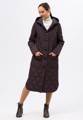 Утеплене стьобане пальто відтінку темного шоколаду 4421, 42 - SvitStyle