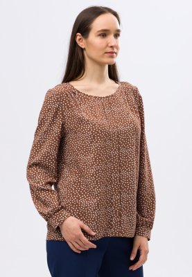 Блуза шоколадного відтінку в горошок з декоративною планкою 1287k, 44 - 8618950 - SvitStyle