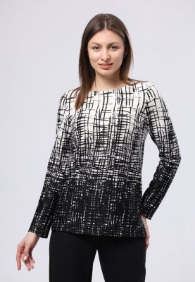 Чорно-біла трикотажна блуза з абстрактним принтом 1303, 42 - SvitStyle