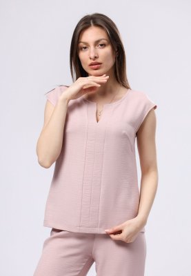 Ніжно-рожева блуза з віскозної тканини жатка 1304, 42 - SvitStyle