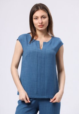 Легка синя блуза з віскозної тканини жатка 1304с, 44 - SvitStyle