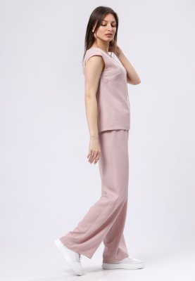 Ніжно-рожеві брюки з віскозної тканини жатка 7161, 42 - SvitStyle