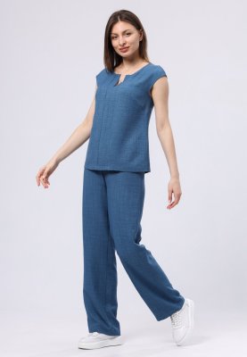 Легкі сині брюки з віскозної тканини жатка 7161с, 42 - 8619169 - SvitStyle