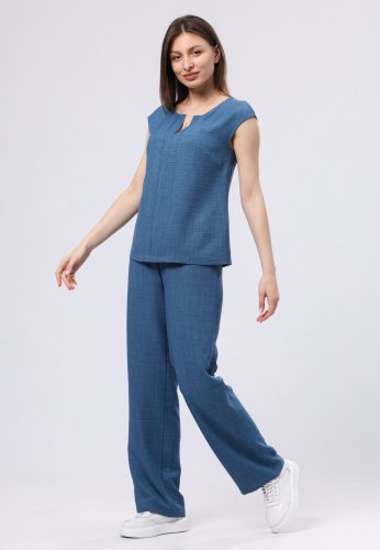 Легкі сині брюки з віскозної тканини жатка 7161с, 42 - SvitStyle