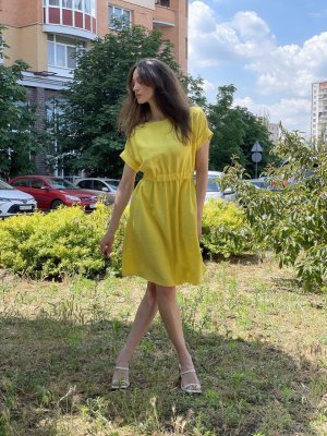 Літня жовта сукня з бавовняної тканини 5731, 42 - SvitStyle