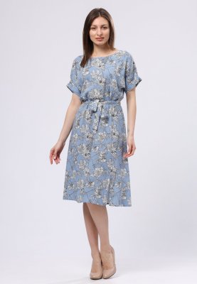 Синьо-блакитна сукня з льону з флористичним принтом 5732, 44 - SvitStyle