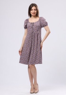 Літня бузкова сукня зі стрейч льону з дрібним квітчастим принтом 5733, 42 - SvitStyle