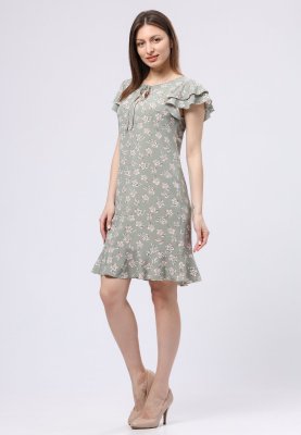 Легка світло-оливкова сукня міні з воланами 5734, 44 - 8619188 - SvitStyle