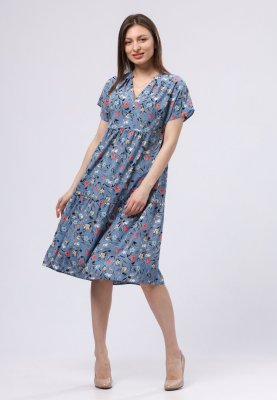 Синя сукня вільного крою з квітковим принтом 5737, 42 - SvitStyle