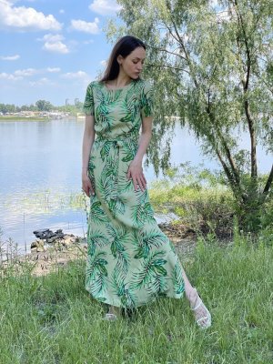 Оливково-зелена сукня максі з розрізами в бічних швах 5741, 42 - SvitStyle