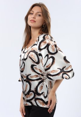 Атласна блуза з вирізом каре та об'ємними рукавами 1309, 44 - SvitStyle