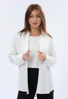 Біла сорочка з віскозної тканини жатка 1308, 42 - 8619221 - SvitStyle