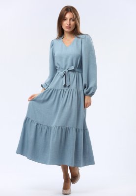 Сіро-блакитна сукня максі з широкою оборкою 5748с, 42 - SvitStyle