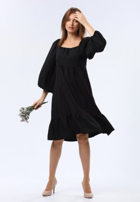 Чорна сукня вільного крою з широким воланом 5749, 42 - SvitStyle