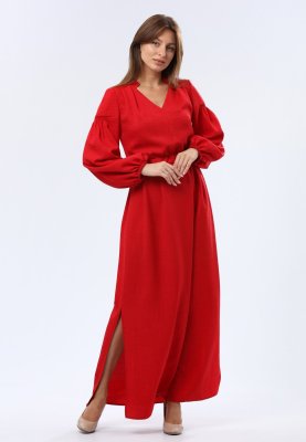 Червона сукня максі з віскозної тканини з фактурною жатою структурою 5752, 42 - SvitStyle