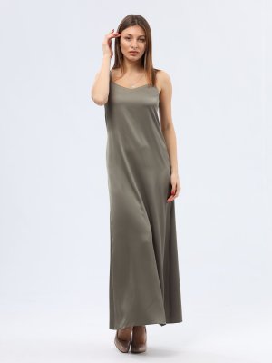 Атласна сукня комбінація оливкового кольору 5755, 42 - 8619303 - SvitStyle