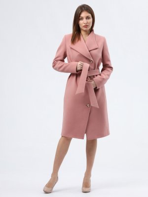 Рожеве демісезонне пальто з коміром апаш 4448, 42 - SvitStyle