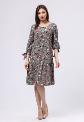 Сіра сукня вільного крою з віскозного шифону з квітковим принтом 5767с, 44 - SvitStyle