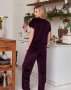 Бордова велюрова піжама з вільними брюками (3)