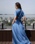 Блакитна довга сукня-сорочка на ґудзиках (3)
