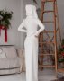Молочна ангорова довга сукня з розрізом та капюшоном (3)
