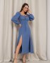 Блакитна приталена сукня з розрізами (2)