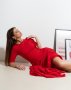Червона довга сукня з розкльошеним низом (4)