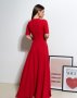 Червона довга сукня з розкльошеним низом (3)