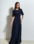 Темно-синя довга сукня з розкльошеним низом (2)