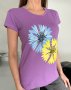 Бузкова бавовняна футболка з яскравим квітковим малюнком (4)