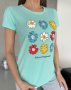 М'ята бавовняна футболка з кольоровим квітковим малюнком (4)