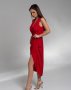 Червона сукня без рукавів крою на запах (2)