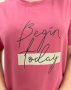 Темно-рожева вільна футболка із трикотажу з написом (4)