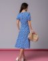 Синє ретро сукня з квітковим принтом та розрізом (3)