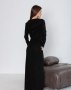 Чорна ангорова довга сукня з розрізом і капюшоном (3)