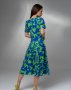 Зелена приталена сукня з синім принтом (3)