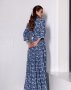 Довга сукня з синьої бавовни з розрізом (3)