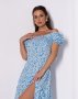 Біло-блакитна бавовняна сукня з розрізом (4)