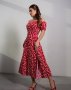 Червона ретро сукня з квіткової бавовни (2)