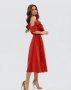 Червона сукня на запах з воланами (2)