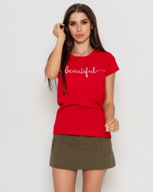 Bonita Червона бавовняна футболка з надписом блискучої 8815-01 - SvitStyle