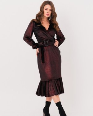 Bonita Чорна велюрова сукня з бордовим переливом 12516-01 - SvitStyle