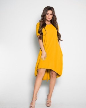 Bonita Жовта вільна сукня з короткими рукавами 12664-01 - 7887844 - SvitStyle