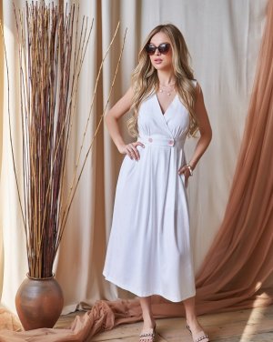 Bonita Біле плаття з декольте на запах 14015-01 - 7888222 - SvitStyle