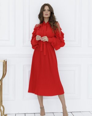 Bonita Червона плісирована сукня з сітчастими вставками 18544-01 - 7889666 - SvitStyle