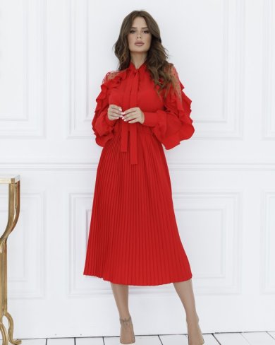 Bonita Червона плісирована сукня з сітчастими вставками 18544-01 - SvitStyle