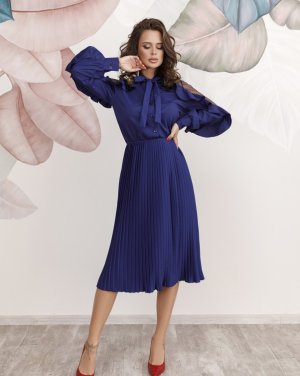 Bonita Синє плісироване плаття з сітчастими вставками 19834-01 - 7890451 - SvitStyle