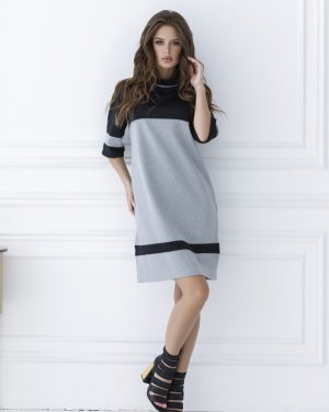 Bonita Сіре трикотажне плаття з чорними вставками 26548-01 - 8042399 - SvitStyle