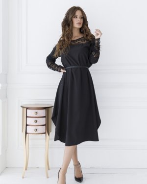 Bonita Чорна сукня-трапеція з гіпюрової вставкою 26552-01 - 8042403 - SvitStyle